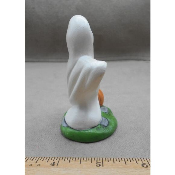 1985 Halloween Ceramic Ghost w/Pumpkin 3" Figure Hand Painted Vintage - Picture 3 of 6